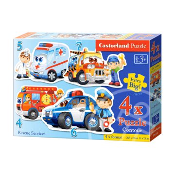 Mentő járművek 4, 5, 6 és 7 darabos sziluett puzzle - extra nagy