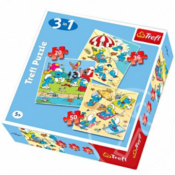 Hupikék Törpikék a strandon 3 az 1-ben puzzle - Trefl
