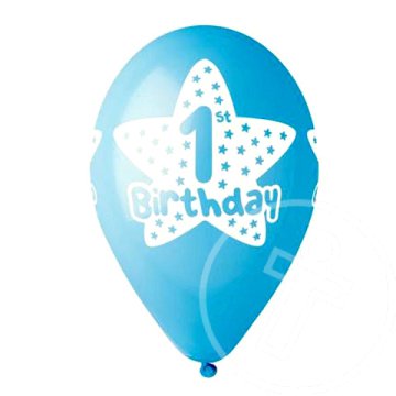 Party lufi kék 1st Birthday felirattal 15db 30cm