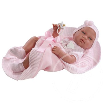Újszülött lány baba rózsaszín ruhában 43cm
