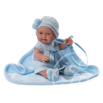 Lány csecsemő baba kék takaróval 26cm