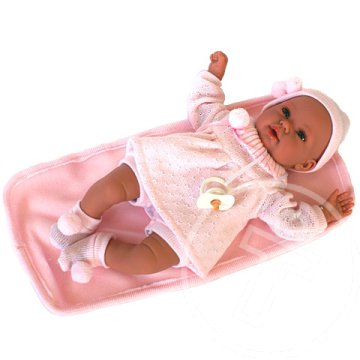 Újszülött síró baba rózsaszín ruhában 36cm