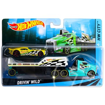 Hot Wheels City: Drivin Wild autószállító kamion versenyautóval