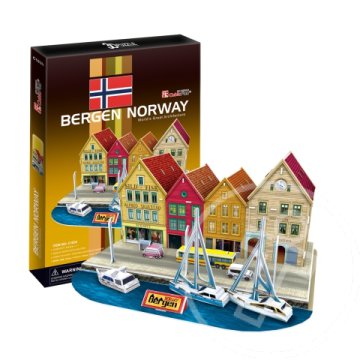 Norvégiai Bergen kikötő 3D puzzle 44db-os szett - CubicFun