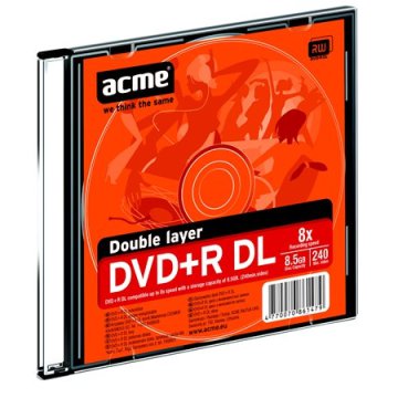 DVD+R lemez, kétrétegű, 8,5GB, 8x, vékony tok, ACME "Double Layer"