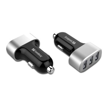 Autós töltőfej, 3x USB, univerzális, 3x 2400 mAh, SANDBERG