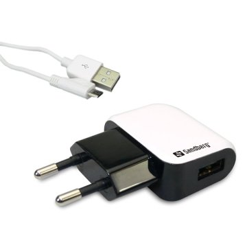 Hálózati töltő, micro USB, univerzális, 1000 mAh, SANDBERG, fehér