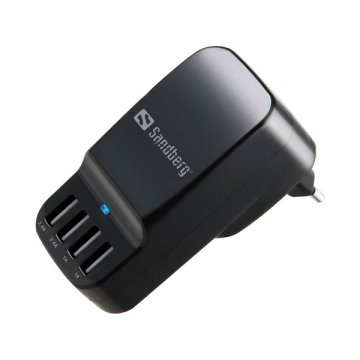 Hálózati töltőfej, 4xUSB, 2x2400 mAh + 2x1000 mAh, EU+UK, SANDBERG
