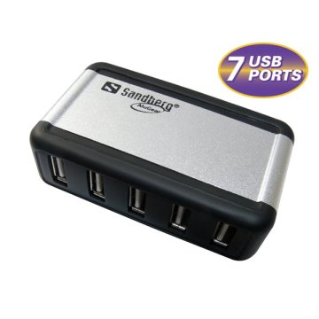 USB elosztó-HUB, 7 port, külső tápegységgel, alumínium borítás, SANDBERG