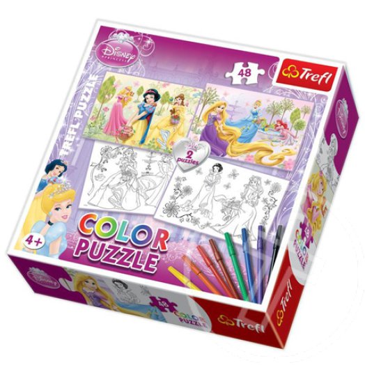 Disney hercegnők: 2 az 1-ben színezhető puzzle