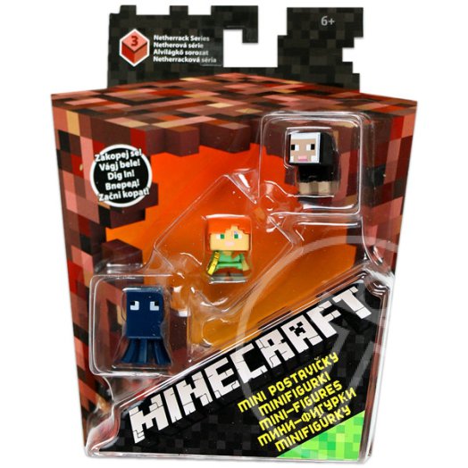 Minecraft: Alvilágkő sorozat 3 darabos mini figura szett - fekete, barna, kék
