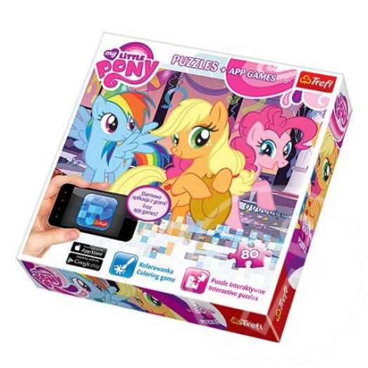 Én kicsi pónim: 80 darabos puzzle mobilos alkalmazásokkal - ajándék 2 x 48 darabos színezhető puzzle