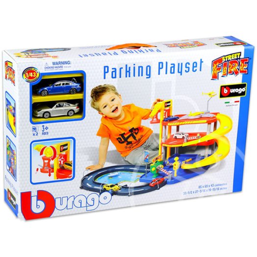 Bburago kétszintes parkolóház modell kisautókkal - BMW 335i, Porsche 911 Carrera