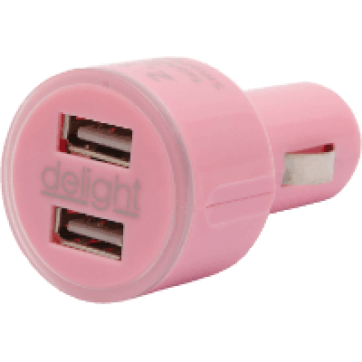 55028PK Autós szivargyújtó adapter 2 USB aljzattal, rózsaszín