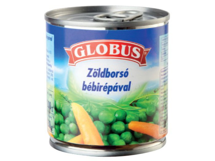 Globus zöldborsó, zöldborsó bébirépával vagy bébirépa