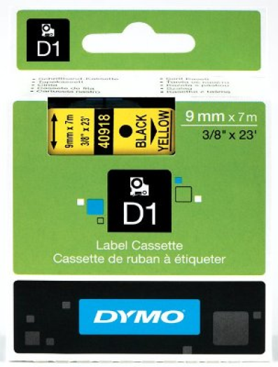 Dymo D1 9mm szalag, sárga/fekete