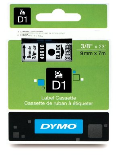 Dymo D1 9mm szalag, fekete/áttetsző