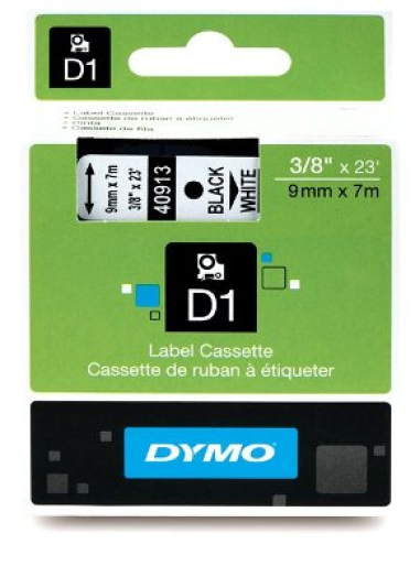 Dymo D1 9mm szalag, fehér/fekete