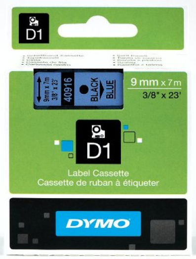 Dymo D1 9mm szalag, fekete/kék