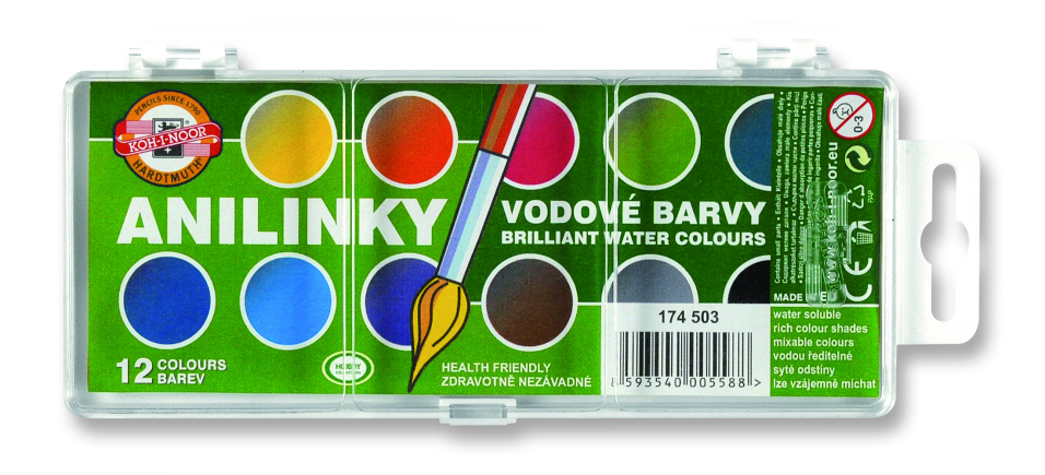 Koh-I-Noor brillant aquarell vízfesték 22,5 mm 12 szín