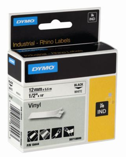 Dymo D1 12mm szalag, fehér/fekete