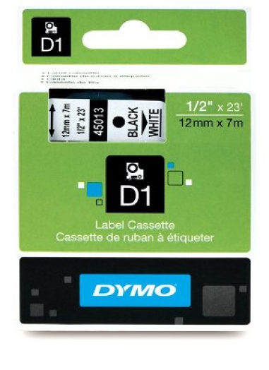 Dymo D1 12mm szalag, fehér/fekete
