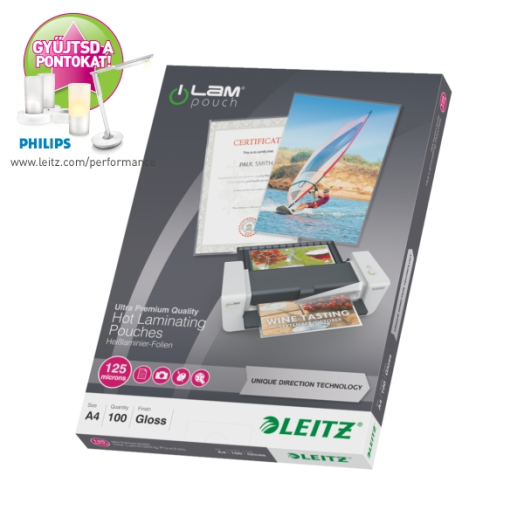 Leitz A4 lamináló fólia 250mic(2x125) 100db/cs, víztis