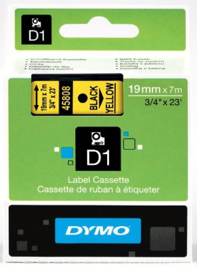 Dymo D1 19mm szalag, fekete/sárga