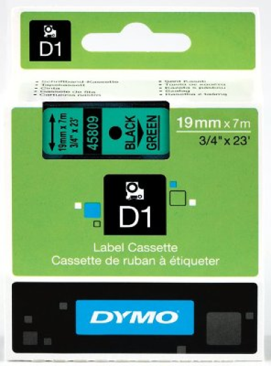 Dymo D1 19mm szalag, fekete/zöld