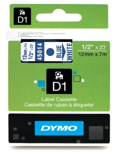 Dymo D1 12mm szalag, kék/fehér
