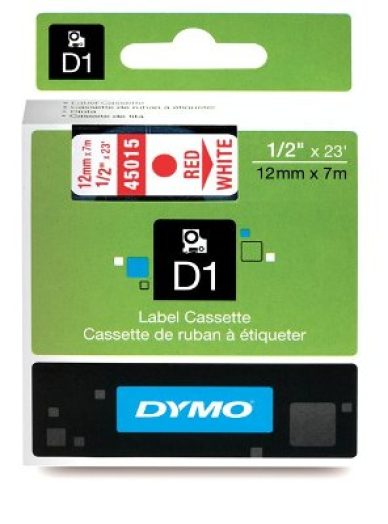 Dymo D1 12mm szalag, piros/fehér