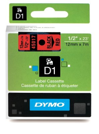 Dymo D1 12mm szalag, fekete/piros