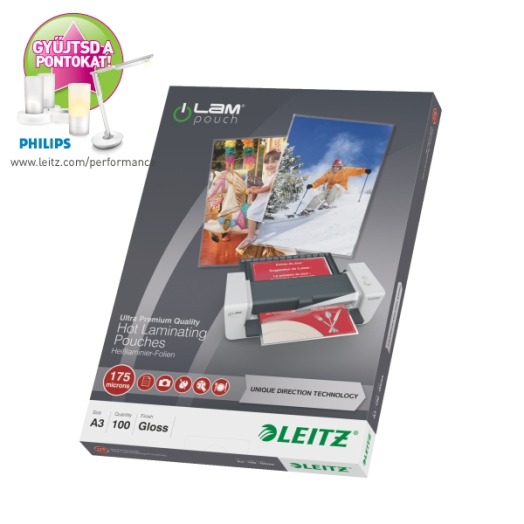 Leitz A3 lamináló fólia 350mic(2x175) 100db/cs