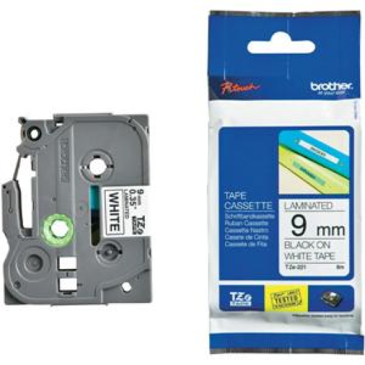 Brother TZE221 9mm laminált szalag, fehér/fekete