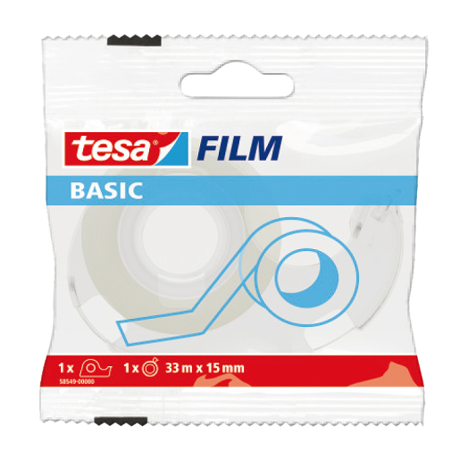 Tesa Basic átlátszó irodai szalag + tépő