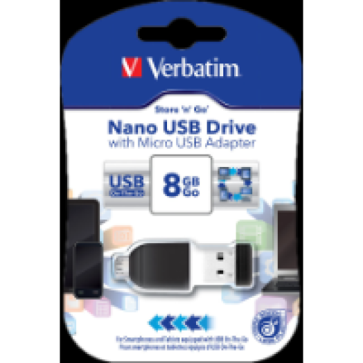 Nano 8 GB USB 2.0 pendrive + microUSB adapter