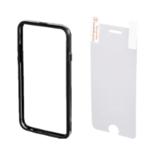 iPhone 6 képernyővédő fólia + fekete műanyag tok