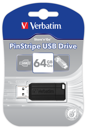 Verbatim Pinstripe 64GB USB memória, USB 2.0, fekete