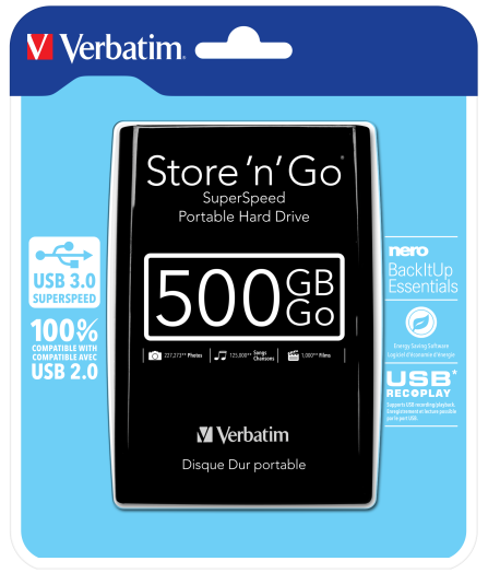 Verbatim külső HDD 500GB USB 3.0, 2,5', fekete