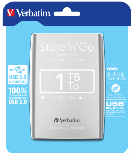 Verbatim külső HDD 1TB USB 3.0, 2,5', ezüst