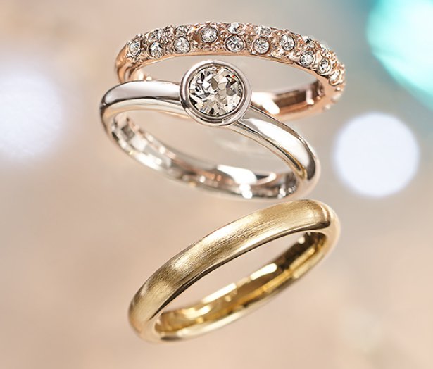 3 db-os gyűrűkészlet SWAROVSKI ELEMENTS díszítéssel