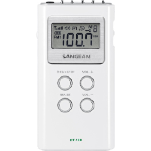 DT-120W AM / FM sztereó szintézeres zsebrádió (fehér)