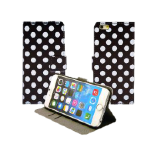 Iphone 5 pöttyös flip oldalra nyíló tok fekete