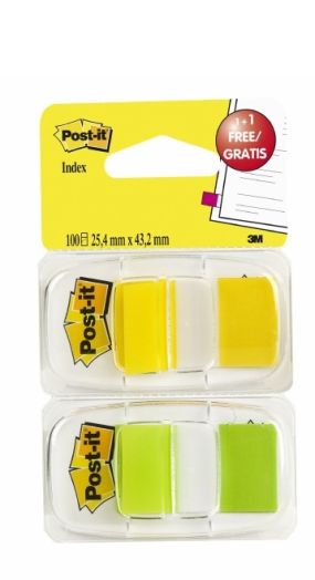 Post-it 680-YG2 jelölőcímke 25x43mm zöld, sárga 2x50db