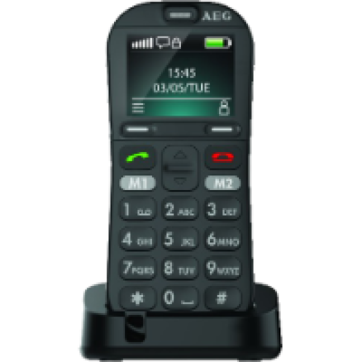 M 320 Ergonómikus fekete kártyafüggetlen mobiltelefon asztali töltővel