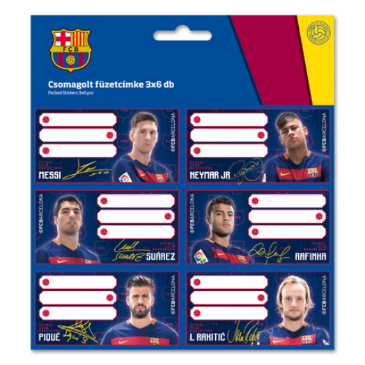 Barcelona csomagolt füzetcímke (3x6 db)