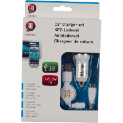 Töltő készlet micro USB szivargyújtó csatlakozóval 12/24V, 1A, csévélhető kábel, kábelhossz: 80cm