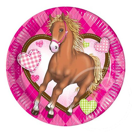 Rózsaszín lovas 20 cm-es tányér - 10 db