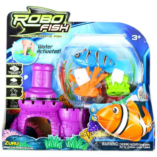 RoboFish elemes robothal - kék hal lila várral