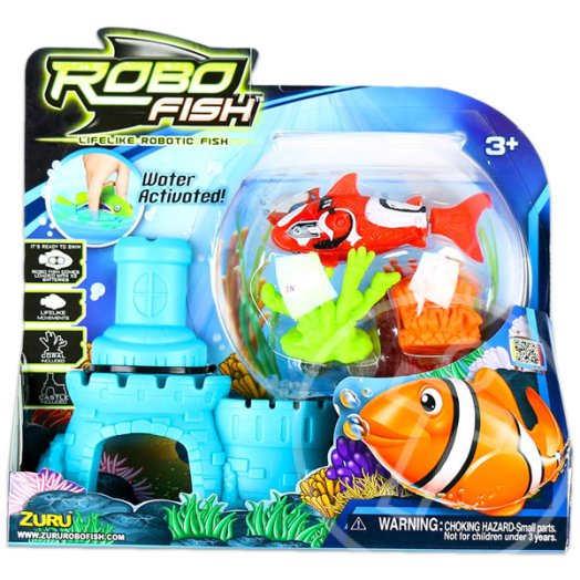 RoboFish elemes robothal - piros cápa kék várral